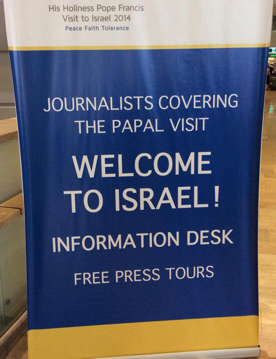 Welcome sign for Papal visit to Jerusalem